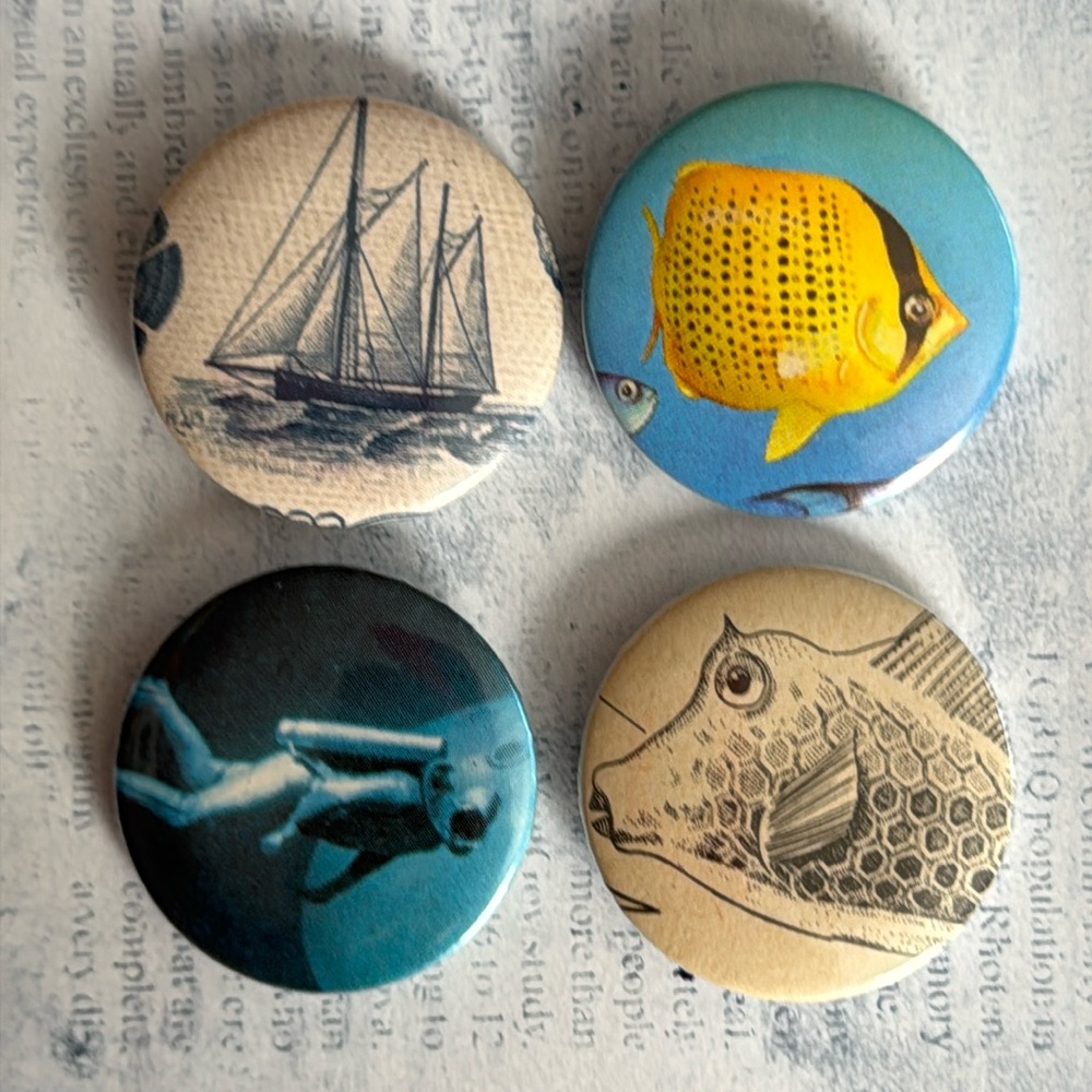 Fish, Boating, Scuba Button Pins